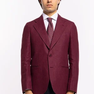 Giacca uomo monopetto bordeaux 100% lino Bristol Tessuti Napoli rever largo classico