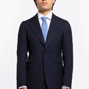 Giacca uomo monopetto blu quadro rosso fresco lana super 120’s Holland & Sherry Rever largo a lancia