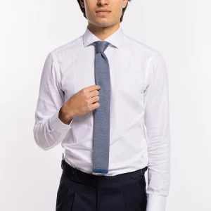 Cravatta uomo beige e bluette in tricot 100% cotone larghezza 6 cm adatta per uno spezzato