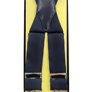 Bretelle da uomo blu notte in raso tinta unita 3,5cm regolabili con chiusura pinze argento