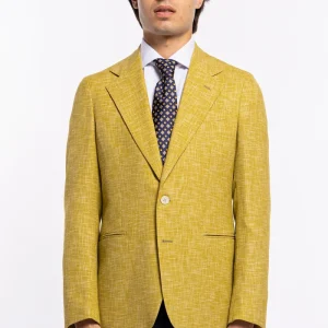 Giacca uomo monopetto gialla effetto melange misto lana e cotone Bristol Tessuti Napoli rever classico largo