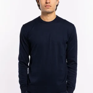 Maglioncino da uomo blu notte maniche lunghe 100% cotone di filo tinta unita finezza 14
–