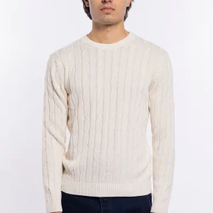 Maglioncino da uomo panna con treccia maniche lunghe 100% cotone di filo tinta unita finezza 7
–
