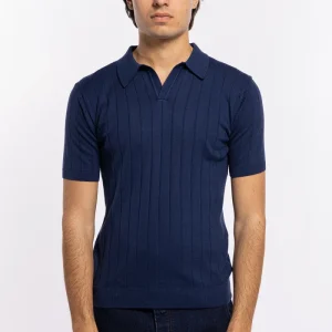 Polo da uomo mezze maniche blu con treccia ricamata interna 100% cotone di filo tinta unita finezza 14
–