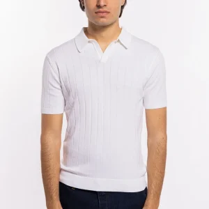 Polo da uomo mezze maniche bianca con treccia ricamata interna 100% cotone di filo tinta unita finezza 14
–