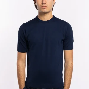 Maglioncino da uomo mezze maniche blu 100% cotone di filo tinta unita finezza 14
–