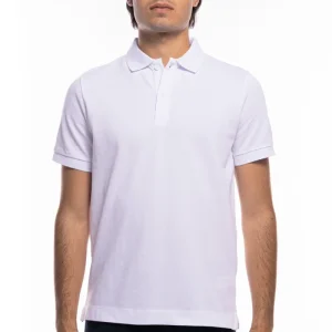 Polo da uomo bianca in piquet 100% cotone mezza maniche tinta unita regular fit elasticizzata-