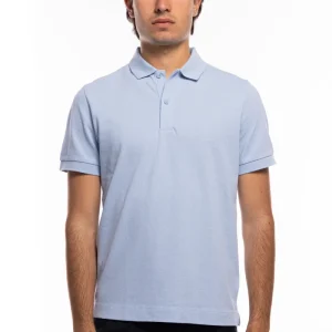 Polo da uomo azzurra in piquet 100% cotone mezza maniche tinta unita regular fit elasticizzata-