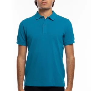 Polo in piquet Turchese da uomo 100% cotone mezza maniche tinta unita regular fit elasticizzata.