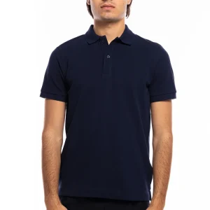 Polo da uomo Blu in piquet 100% cotone mezza maniche tinta unita regular fit elasticizzata-
