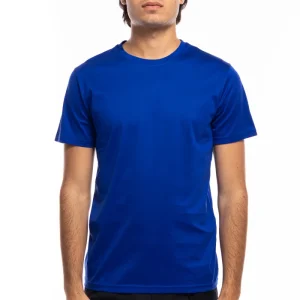 T-shirt da uomo filo di scozia royal Blu 100% cotone slim fit tinta unita Made In Italy