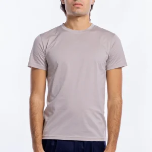 T-shirt da uomo filo di scozia beige 100% cotone slim fit tinta unita Made In Italy..