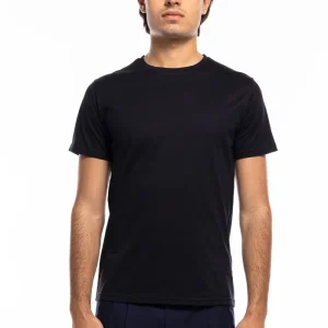 T-shirt da uomo filo di scozia Blu notte 100% cotone slim fit tinta unita Made In Italy.