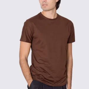 T-shirt da uomo filo di scozia marrone chiaro 100% cotone slim fit tinta unita Made In Italy.