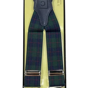 Bretelle da uomo verde fantasia Tartan tinta unita Elasticizzate 3,5 cm regolabili con chiusura pinze argento