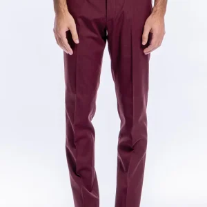 Pantalone uomo slim fit tasca america Bordeaux in fresco lana tinta unita