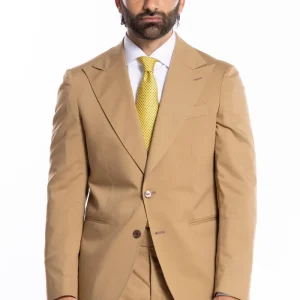 Giacca uomo monopetto color cammello tinta unita Rever a lancia 13cm