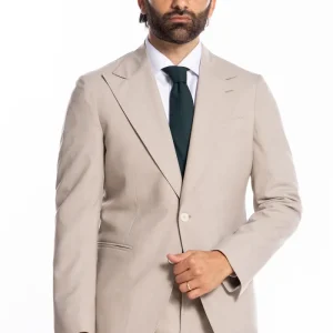 Giacca uomo monopetto Beige fresco lana mista Rever a lancia 13cm