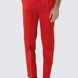 Pantalone uomo rosso fresco lana super 130’s Bristol Tessuti Napoli tasca americauna pinces e risvolto di 4cm