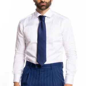 Cravatta uomo royal blu 9cm in misto seta effetto raso lucido da cerimonia elegante