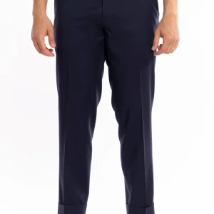 Pantalone uomo blu scuro tasca america in fresco lana super 130’s Vitale Barberis Canonico con risvolto di 5cm
