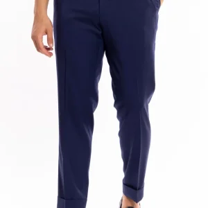 Pantalone uomo royal blu tasca america in fresco lana super 130’s Vitale Barberis Canonico con risvolto di 5cm