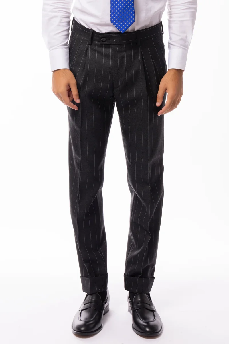 Abito uomo Doppiopetto Grigia gessata bianca in lana Flanella al 100% Vitale Barberis Canonico slim fit rever largo sartoriale - immagine 9