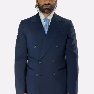 Giacca uomo Doppiopetto blu notte tinta unita Rever a lancia 13cm