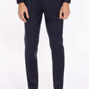 Pantalone uomo navy blu vita alta doppia pinces in fresco lana super 130’s Vitale Barberis Canonico