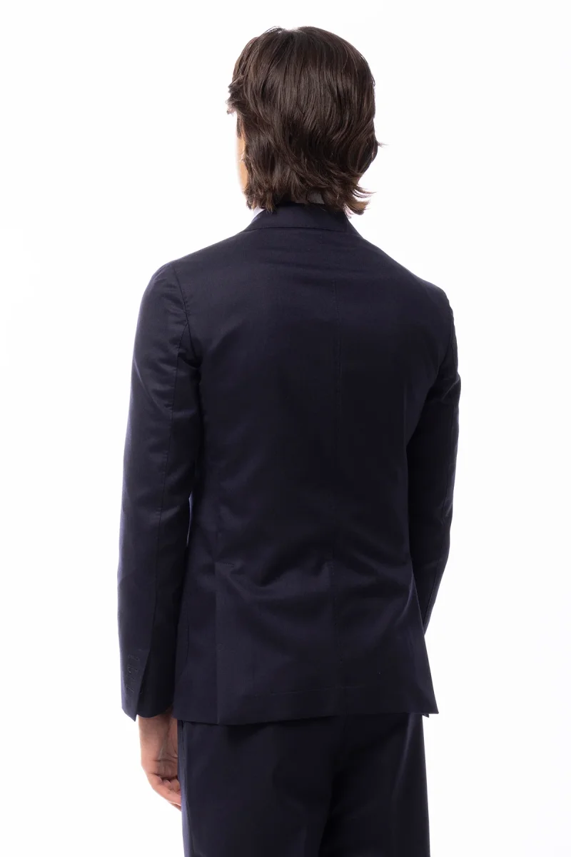 Abito uomo monopetto blu in lana Flanella Vitale Barberis Canonico slim fit rever a lancia largo Tasche a Toppe - immagine 6