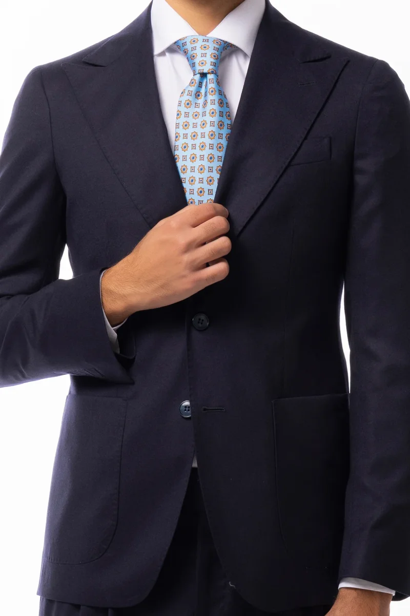 Abito uomo monopetto blu in lana Flanella Vitale Barberis Canonico slim fit rever a lancia largo Tasche a Toppe - immagine 9