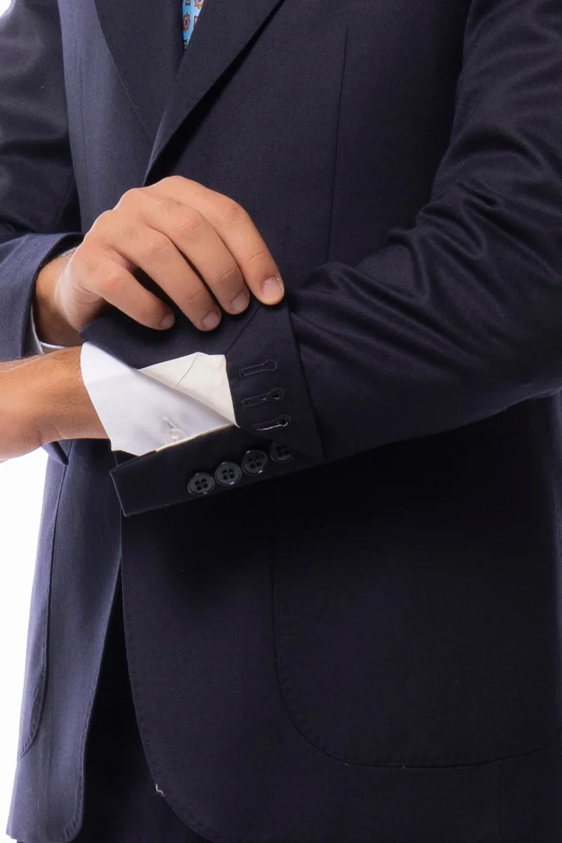 Abito uomo monopetto blu in lana Flanella Vitale Barberis Canonico slim fit rever a lancia largo Tasche a Toppe - immagine 7