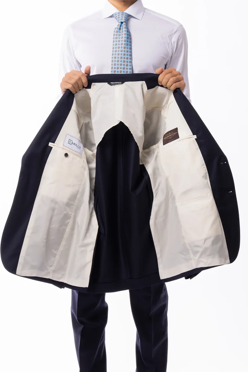 Abito uomo monopetto blu in lana Flanella Vitale Barberis Canonico slim fit rever a lancia largo Tasche a Toppe - immagine 4