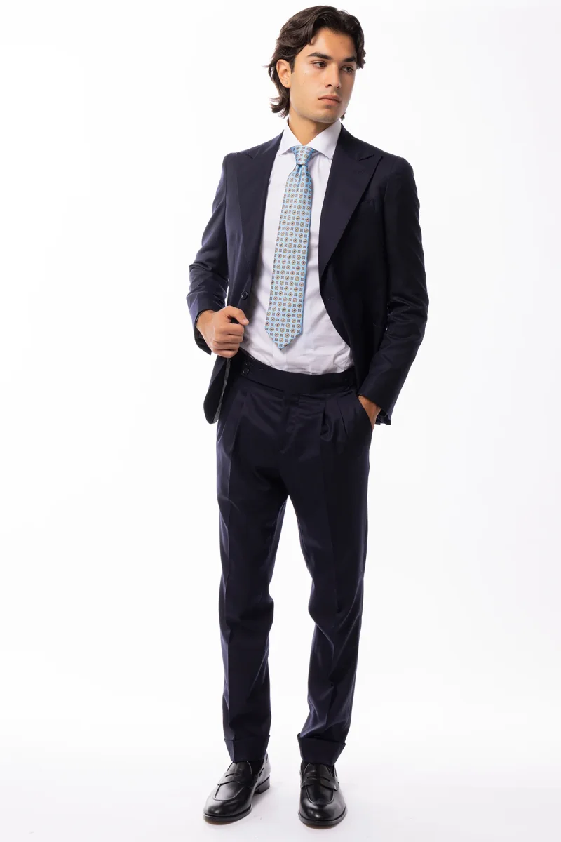 Abito uomo monopetto blu in lana Flanella Vitale Barberis Canonico slim fit rever a lancia largo Tasche a Toppe - immagine 5