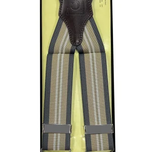 Bretelle da uomo beige Fantasia Elasticizzate 3,5 cm regolabili con chiusura pinze argento