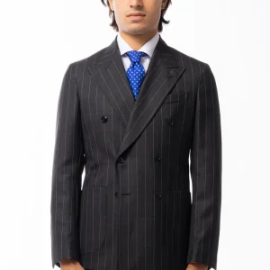 Abito uomo Doppiopetto Grigia gessata bianca in lana Flanella al 100% Vitale Barberis Canonico slim fit rever largo sartoriale