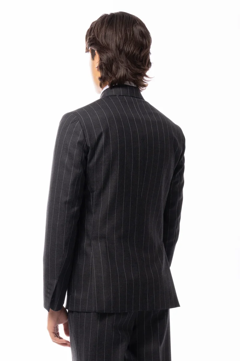 Abito uomo Doppiopetto Grigia gessata bianca in lana Flanella al 100% Vitale Barberis Canonico slim fit rever largo sartoriale - immagine 5