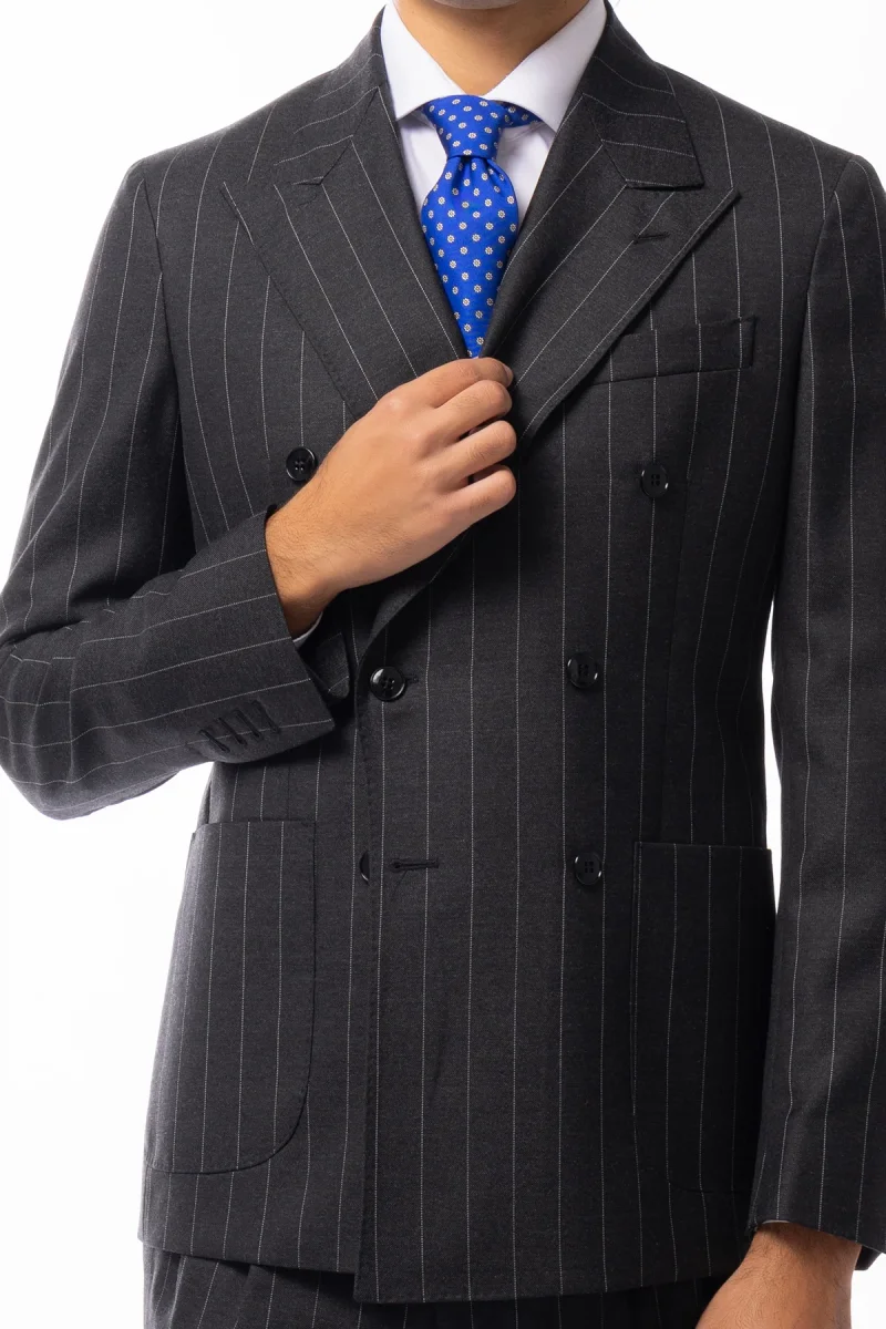 Abito uomo Doppiopetto Grigia gessata bianca in lana Flanella al 100% Vitale Barberis Canonico slim fit rever largo sartoriale - immagine 8