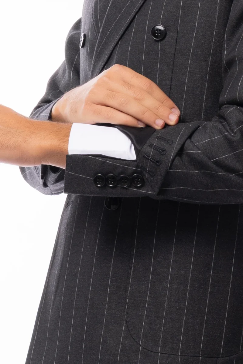 Abito uomo Doppiopetto Grigia gessata bianca in lana Flanella al 100% Vitale Barberis Canonico slim fit rever largo sartoriale - immagine 7