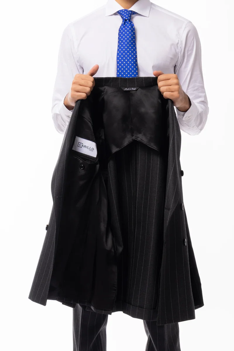 Abito uomo Doppiopetto Grigia gessata bianca in lana Flanella al 100% Vitale Barberis Canonico slim fit rever largo sartoriale - immagine 6