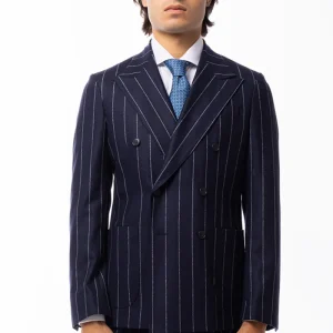 Abito uomo Doppiopetto blu Gessata in lana Flanella Vitale Barberis Canonico slim fit rever largo sartoriale