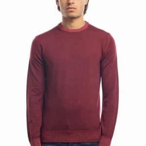 Maglione da uomo girocollo vinaccia in lana merinos 100% effetto stone wash maniche lunghe