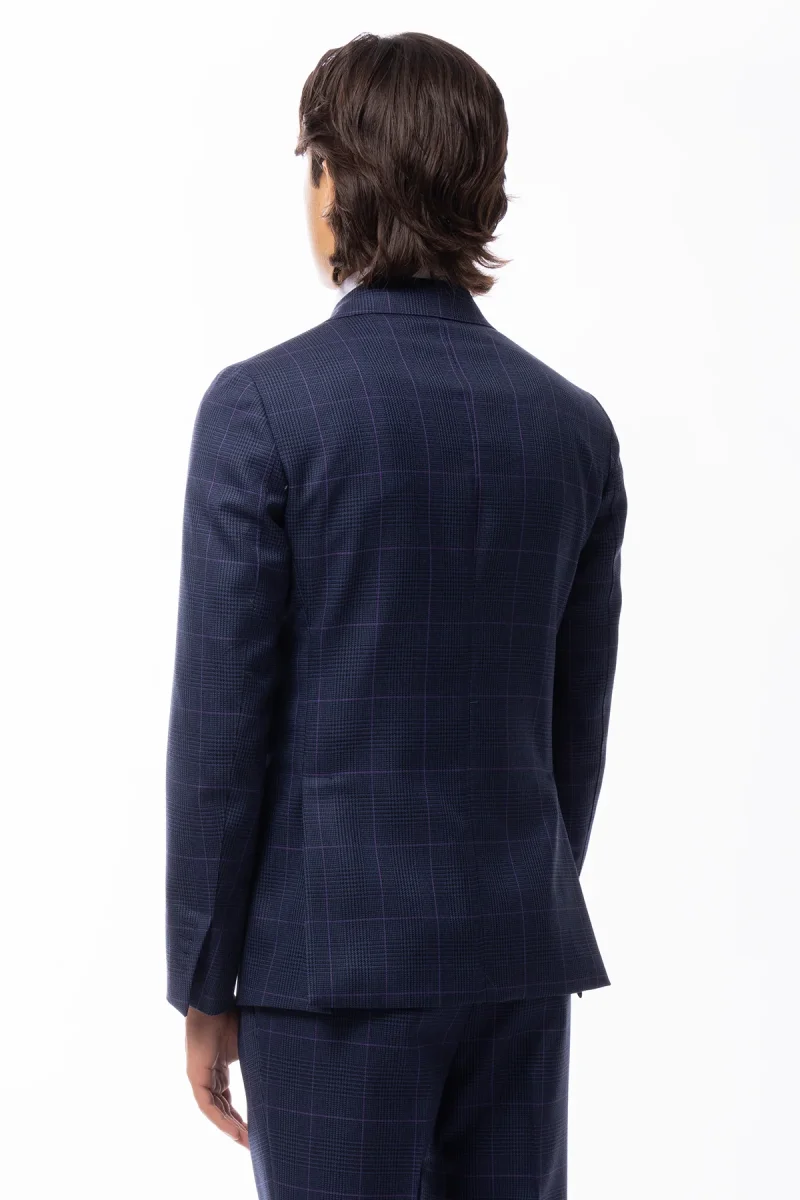 Abito uomo doppio petto blu fantasia principe galles pura lana Holland & Sherry Rever a lancia e tasche a toppe - immagine 5