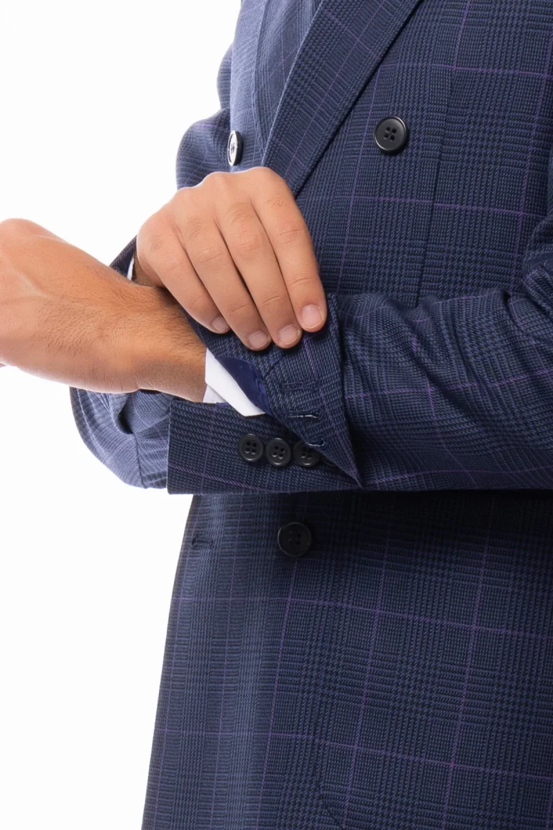 Abito uomo doppio petto blu fantasia principe galles pura lana Holland & Sherry Rever a lancia e tasche a toppe - immagine 6