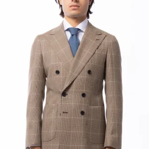 Abito uomo doppiopetto beige fantasia principe di galles in pura lana Holland & Sherry Rever a lancia e tasche a toppe