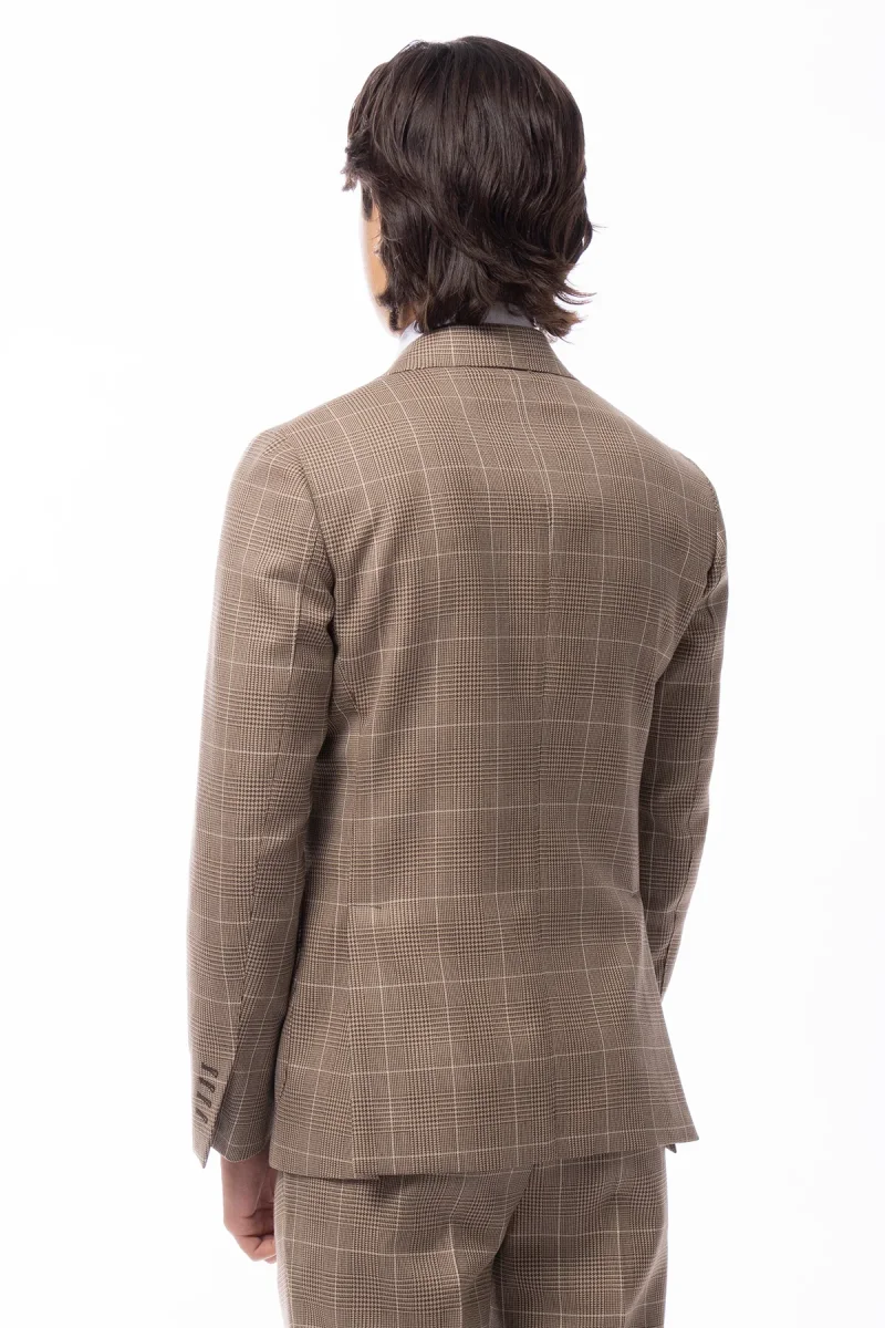 Abito uomo doppiopetto beige fantasia principe di galles in pura lana Holland & Sherry Rever a lancia e tasche a toppe - immagine 5