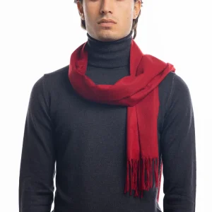 Sciarpa uomo rossa invernale effetto lana cashmere con frange