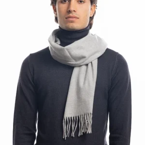 Sciarpa uomo grigio medio invernale effetto lana cashmere con frange