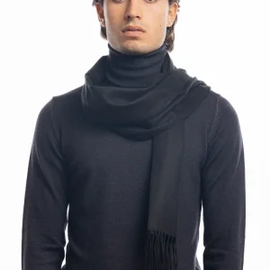 Sciarpa uomo nera invernale effetto lana cashmere con frange