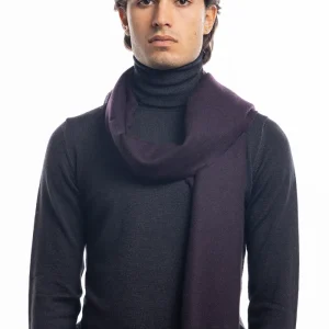Sciarpa uomo viola spigata invernale effetto lana cashmere con frange